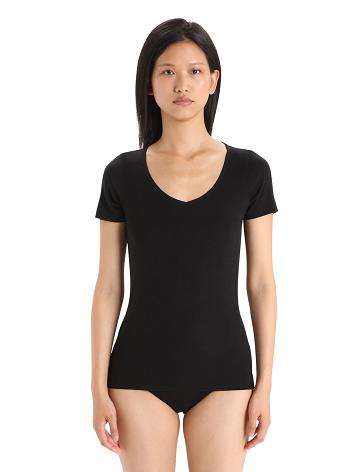 Women's Icebreaker Merino Siren Short Sleeve Sweetheart Top Underwear Black | CA 1263QMAZ